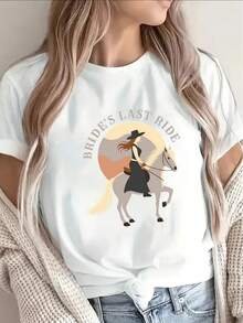 Lightweight And Durable Short-Sleeved T-Shirt With A Western Horse Design For The Bride's Ultimate Trip, Ideal For Casual Outings, Hen Parties, And Rural-Themed Events - 白色 - 查看 1