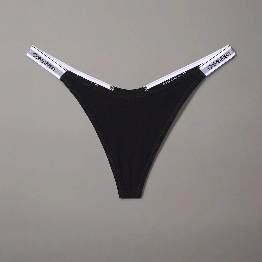 Calvin Klein Calvinklein Icon Logo Dipped String Thong Underwear  Women  Panties QD5157 - Black - View 1