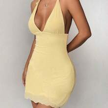 PETITE Women Light Yellow Mesh Halter Dress,Summer Dresses,Summer Dresses For Women,Pastel Dresses For Women - Rojo - Ver 5