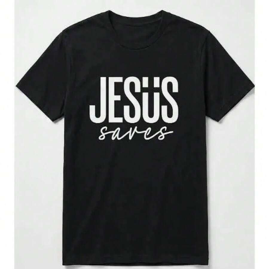 Sudadera con Capucha Gráfica "JESÚS salva" para Hombre - Mezcla de Algodón, Negra, Manga Larga, Corte Regular |     Tela suave y transpirable, estampado duradero, comodidad para el día a día, lavable a máquina, ropa casual con gráficos minimalistas. - Negro - Ver 1