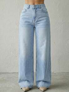 Pantalón De Mezclilla Para Mujer Corte Amplio Cintura Alta - Lavado ligero - Ver 3