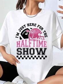 GraphicI M Just Here For The Halftime Show Camiseta de Fanático del Fútbol para Mujer, Diseño de Casco con Purpurina Rosa, Camiseta Blanca de Talla Grande para Celebraciones de Fiesta y Día de Partido - Blanco - Ver 7