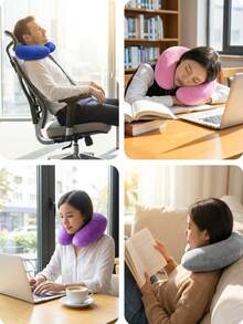 Almohada de viaje inflable, cojín de cuello suave y ajustable en forma de U para avión, coche, sillón reclinable, Mundial, viaje, descanso, adecuado para mujeres, familia, hombres, regalo, vacaciones, camping, oficina, artículos esenciales de viaje en avión, útiles escolares - Multicolor - Ver 7