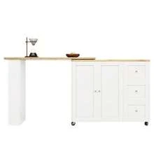 360° Rotating Bar Table (135-203 X 39 X 106 Cm) With Wheels, White, With Three Drawers. Includes Snack Rack. Multifunctional Storage Island, Ideal For Kitchen And Living Room. - 白色 - 查看 7