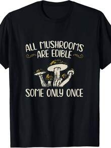 Women's Printed T-Shirt With Vintage Mushroom Illustration And Humorous Quote - Casual Black Short Sleeve Crew Neck T-Shirt, Relaxed Fit For All Seasons, Perfect For Everyday Wear And Holiday Outfits, Machine Washable. - 白色 - 查看 7