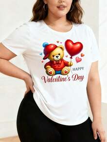 Camisetas casuales de manga corta para mujer, ideales para fiestas. Camiseta blanca de mujer con estampado de oso lindo sosteniendo un globo con forma de corazón y la frase "Feliz Día de San Valentín", perfecta para celebrar el Día de San Valentín. Estilo vintage urbano, unisex, holgada, de algodón, manga corta y cuello redondo. Blusas para mujer. blusas.blusas casuales para dama.Impresión de osos cariñosos.Camiseta estampada Impresión de osos cariñosos. - Blanco - Ver 2