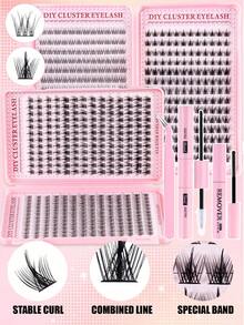 384/352pcs Curly Fluffy Single Cluster False Eyelashes Set, Suitable For Beginners, Dense Voluminous Detachable Lashes, Includes Eyelash Glue, Styling Liquid, Tweezers And Magnifying Glass, Soft Reusable 3D Stereoscopic False Eyelashes, Suitable For Daily, Travel, Party And Bridal Wedding DIY Eye Makeup - 黑色 - 查看 3