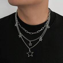3pcs/Set Street Hip-Hop Style Pentagram Pendant Necklace, Multi-Layer Chain Star Pendant Necklace For Women - CL-3457 - View 3