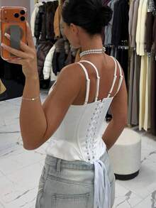 New Elegant Short Dress, Pearl Bows, Open Back, Sensual And Fitted A-Line Style - 白色 - 查看 4