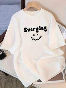 Women's Essential Summer Casual T-Shirt, Pure Cotton, Loose Fit, Round Neck, Versatile, Comfortable, Youthful, Modern, Short Sleeve, Soft, For Everyday Wear. - 白色 - 查看 8