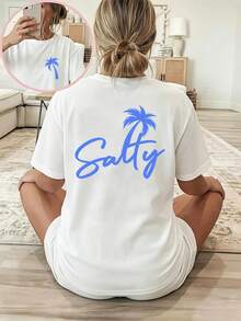 Women's Double-Sided T-Shirt With A Fun Print, Premium Quality, Soft And Stretchy, Round Neck, Casual Style, Suitable For Spring, Summer, Autumn And Winter, Machine Washable, Casual Style (Sizes S-XXL), Women's T-Shirt, Seasonal Fashion Item, Classic Round Neck Design, Non-See-Through Material, Breathable Fabric, Everyday Casual Top For Women, . - 白色 - 查看 7