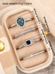 4 pièces Ensemble de bagues avec pierres en zirconium cubique, avec boîte cadeau, convient aux femmes, applicable pour mariage, fiançailles, anniversaire, Saint-Valentin et plus - 1# - Voir 6