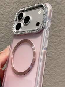 奢華閃亮鑽石磁吸手機殼，適用於 iPhone 17 Pro Max 17 16 15 14 13 Pro Max 16 15 14 Plus，支援無線充電保護背蓋，附短掛繩 - 粉色 - 查看 3