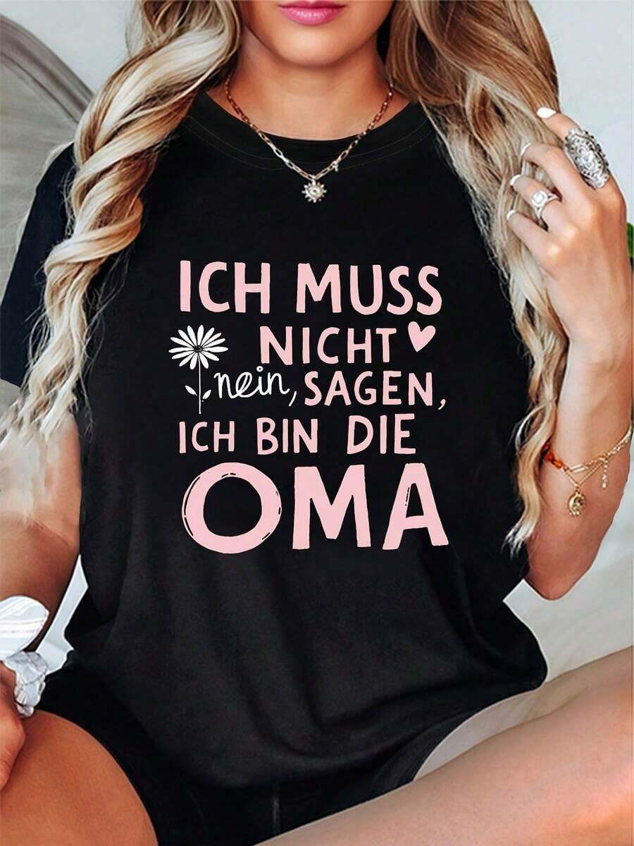 Men's Plus Size T-Shirt, I DON'T HAVE TO SAY IT, I'M GRANDMA, Women's Letter Print T-Shirt, Short Sleeve, Round Neck, Casual Top For Summer And Spring, Women's Clothing - 黑色 - 查看 1