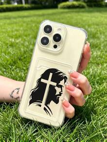 1 unidad Silueta religiosa de Jesús con cruz Funda para iPhone 17, protección anticaída con airbag reforzado en las cuatro esquinas, tarjetero invisible integrado en la parte trasera, compatible para tarjeta personal, carnet de conducir, tarjeta de acceso y tarjeta de transporte, funda protectora antigolpes portátil con ranura para tarjetas, diseño sencillo y elegante, ideal para uso diario, desplazamientos y viajes - transparente - Ver 4