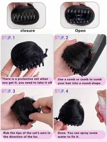 Messy Claw Clip Bun, Softball Hair Piece, Synthetic Wig For Parties And Dances, Suitable For All Women To Add Volume, Single Clip-In Synthetic Wig, Suitable For Halloween Parties And Music Festivals. - Natural Black - View 4