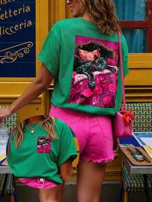 Women's T-Shirt, Casual Urban Style, Short Sleeve Graphic T-Shirt, Cute Summer T-Shirt - 綠色 3 - 查看 5