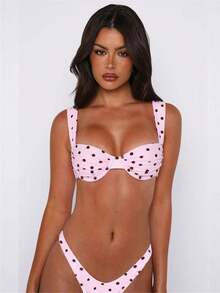 Women 2 Piece Bikini Set Bathing Suit Swimsuits Solid Color Ruched Bra And Elastic Thong Sets Summer Holiday Beachwear Party Clubwear - Z21723-Pink - 查看 3