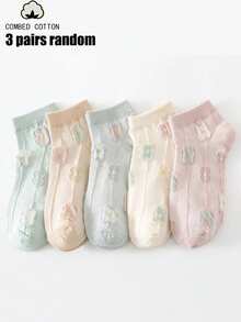 10/5/3 Pairs Macaron Color 3D Floral Short Socks, Combed Cotton Breathable Girlish Ankle Socks - Multicolor - View 9