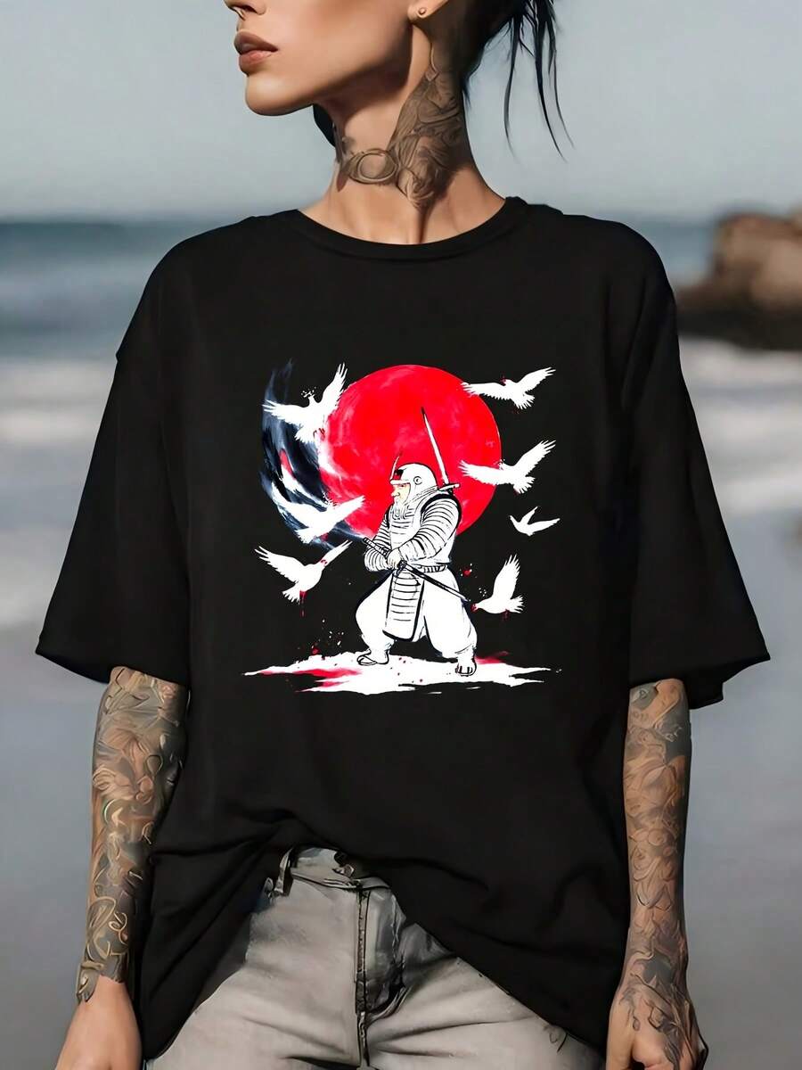 Samurai T-Shirt - Ultra-Soft 180g Fabric - Perfect For Holiday Gifts And Team-Building Activities - Embark On An Adventure With This Unique Design For The Holiday Season! - 黑色 - 查看 1