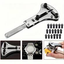 Bộ 3 món (gồm 18 răng thép) Dụng cụ sửa chữa đồng hồ, mở nắp lưng đồng hồ bằng thép, 4 loại răng, có thể điều chỉnh, kèm giá đỡ máy. - Ba móng vuốt có đế - Xem 6