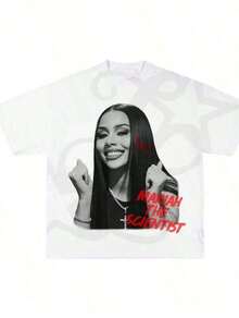 1 Piece Hip-Hop T-Shirt For Men And Women, Mariah Scientist Rapper, Classic Women's T-Shirt With Free Thugs Print, Round Neck, Short Sleeve, Y2K Vintage Streetwear Style, Women's Cotton Graphic T-Shirt, 180g 100% Cotton - 白色3 - 查看 1