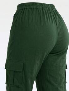 Wide Leg Plus Size Winter High Waist New Release Cold Autumn Elegant Palazzo Pants With Side Pockets Cargo Butt Lifting Premium Tailoring Sizes 46 To 56 - 綠色 - 查看 7