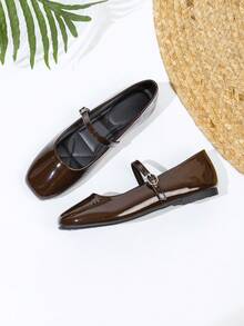 French Square Toe Mary Jane Shoes, Versatile & Elegant Shoes For Women - Brown - View 6