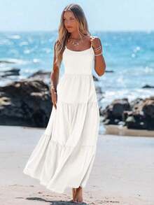 Vestido casual sin mangas con lazo para primavera y verano, atuendos de verano para mujer, vestidos de verano para mujer, atuendos de vacaciones, vestido de playa de verano para mujer, vestido de vacaciones estilo boho y fairycore, vestido sin esp - Blanco - Ver 4