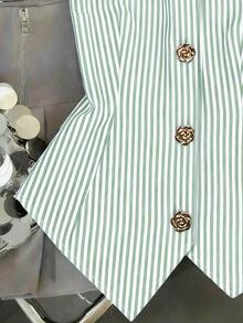 CURVE Una blusa de mujer de verano de gran tamaño, de estilo casual y con rayas tejidas - Verde - Ver 4