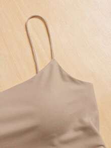 Camiseta ajustada con cuello redondo, almohadilla en el pecho y transpirable.Camisola básica para mujer sin sujetador - Camel - Ver 8