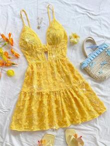 Vestido corto con estampado de limones coloridos para mujeres en vacaciones de primavera, outfit de San Valentín, atuendos de verano, vestido de cumpleaños - Amarillo - Ver 8