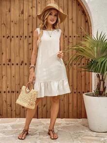 Vestido mini casual, de fiesta y de viaje con rayas y fruncido para mujer - Albaricoque - Ver 3