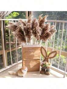 10pcs/Box Artificial Reed Grass Decor, 17.3 Inch Small Faux Reed Feather Bouquet, Brown Reed Grass Decor, Boho Style Room Floral Decor, Wedding Vase Wreath Decor, Bedroom Decor, Boho Wedding Decor, Floor Decor, Ceremony Background Fake Flower Bouquet, Mother's Day Gift, Birthday Anniversary Gift, DIY Wreath Decor - Dark Brown - View 5
