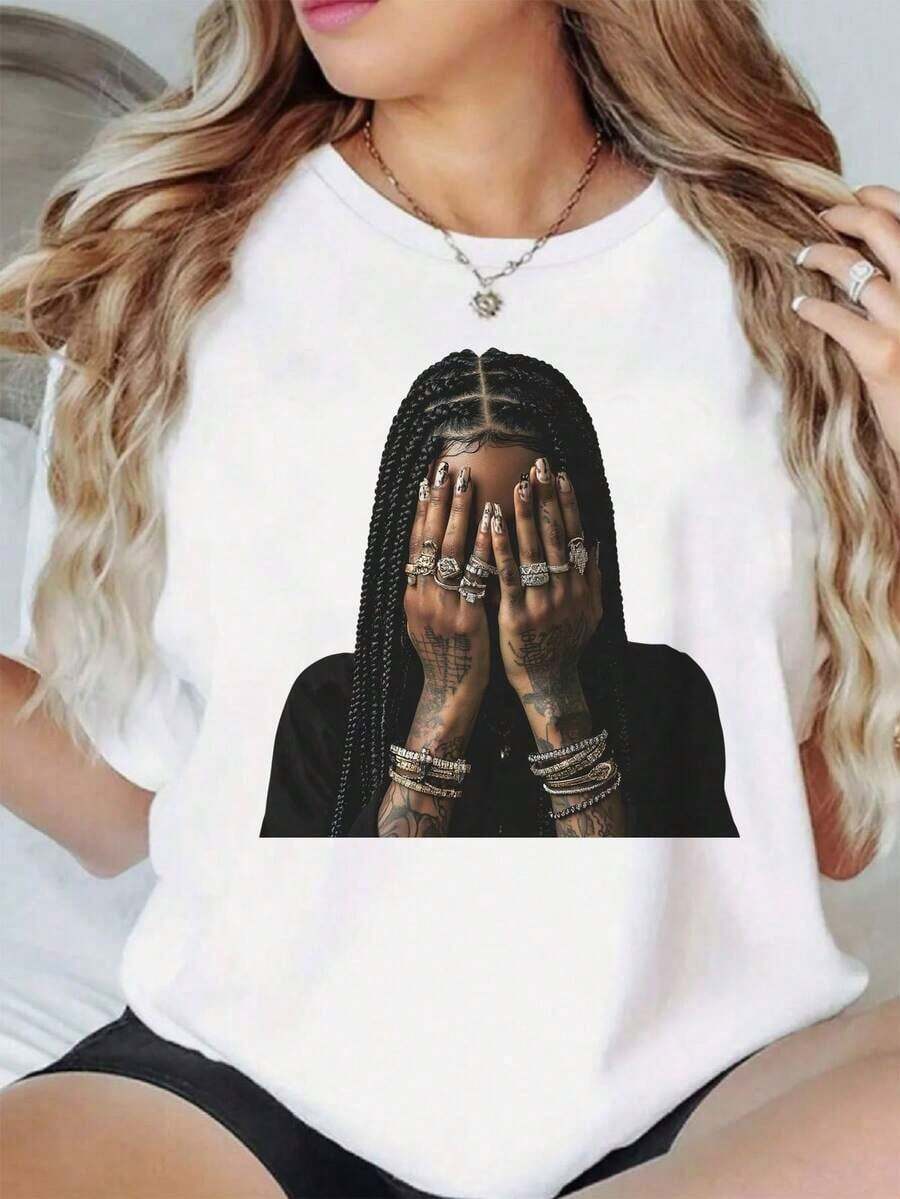Women's T-Shirt, Short-Sleeved Printed Top With A Round Neck, Casual Urban Fashion Style, Ideal For Parties And Family Vacations, Suitable For Parties And Everyday Wear. Women's T-Shirts - 風格 - 查看 1