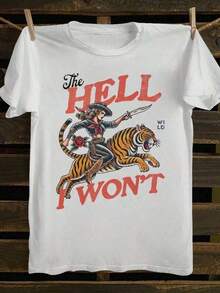 Ropa de Vacaciones para Mujer: Camiseta de Vaquera "The Hell I Won't" para Mujer – Camiseta de Cuello Redondo con Gráficos Retro de Motociclista y Tatuaje Western, Top Casual Estilo Wild Western. Esta es una camiseta de manga corta para mujer, suave, agradable al tacto, versátil y de puro algodón, adecuada para el uso diario, ocasiones informales y ropa deportiva. Es una camiseta de algodón puro para mujer, holgada, cómoda y deportiva, ideal para primavera/verano, perfecta como capa base. Holgada y cómoda, ideal para las vacaciones de verano de las mujeres. - Blanco - Ver 8