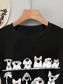 Camiseta de manga corta 100% para mujer con bonito estampado de animal NC-12631 - Negro - Ver 3