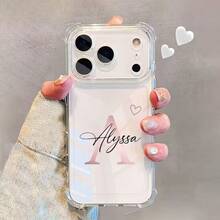 Customized Name Phone Case, Compatible With 18, 17, 16, 15, 14, 13, 12, 11 Pro Max Plus, Full Body Protection, Scratch-Resistant TPU Transparent Material, Large Lens Protection, Heart Pattern Design, Shockproof, Lightweight And Slim, Ideal Gift For Family, Friends And Yourself, Minimalist Style - Clear - View 4