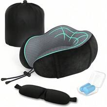 Nackenkissen – Ein ergonomisches Reisekissen mit verstellbarem Band, das Nacken und Kopf stützt. Inklusive weicher Schlafmaske. Ideal für Nickerchen oder lange Autofahrten, ob im Flugzeug, Zug, zu Hause oder im Büro. - Schwarz - Übersicht 7