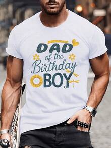Men's Short-Sleeved Crew Neck T-Shirt With "Birthday Boy" And Sunflower Print, Comfortable And Versatile, Suitable For Everyday Summer Wear And As Sportswear. - 白色 - 查看 2