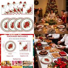 Suministros de fiesta de Pascua de Navidad servilletas de platos rojos y verdes de 9 pulgadas vajilla desechable de Navidad para fiestas de Navidad reuniones de día festivo celebración de invierno - Rojo y verde - Ver 1