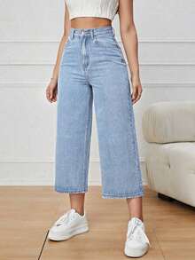 Jeans de pierna ancha recortado - Lavado ligero - Ver 5