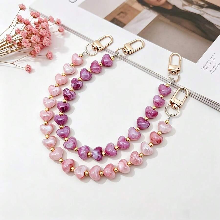 Tie Dye Heart Shaped Phone Lanyard, Versatile Anti-Lost Phone Strap, High-Quality Bag/Key Chain Accessory - Pink - View 1