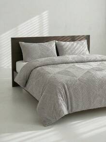 Bộ chăn ga gối 2/3 món kiểu Bohemian, 100% polyester, họa tiết hoa 3D xếp nếp, không kèm ruột chăn, thích hợp cho mọi mùa, kiểu dáng hiện đại với 1/2 vỏ gối. - Xám - Xem 9