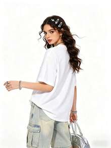 Moda 2026 Para Mujer, Camiseta de Algodón Casual de Calidad, Estilo Y2K, Ropa de Verano para Mujer - Estilo Casual para Fiesta, y Tela Ligeramente Elástica. Adecuado para ropa urbana, fiestas y uso diario. De Mujer Mezclilla, Ropa de Mujer, Camiseta Gráfica, Camiseta Básica Unisex. - Blanco - Ver 2