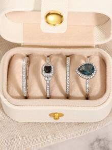 4 pièces Ensemble de bagues avec pierres en zirconium cubique, avec boîte cadeau, convient aux femmes, applicable pour mariage, fiançailles, anniversaire, Saint-Valentin et plus - 1# - Voir 3