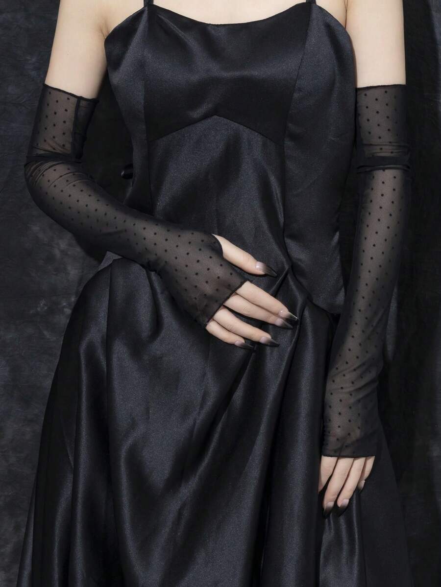 1 Pair Long Lace Fingerless Arm Warmers, Delicate Sheer Breathable Styling Accessory