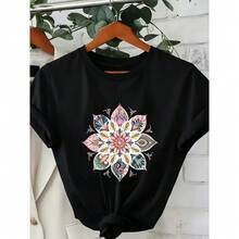 Women's Short-Sleeved T-Shirt With Colorful And Fresh Summer Mandala Print, Casual Everyday Top, Breathable And Comfortable Summer Crew Neck Loose-Fitting T-Shirt - [] - 查看 1
