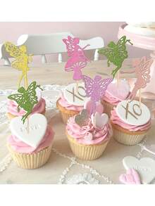 5pcs Colorful Fairy Cake Toppers, Paper Cupcake Picks For Wedding, Birthday, Theme Party Cake Decorations, Scene Atmosphere Setting, Holiday Celebration, Home Decor (Random Colors) - Multicolor - View 5