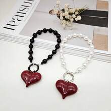 Short Phone Lanyard With Red Big Heart Pendant, Suitable For Camera, Bag, Keys, Universal Clip - Black - View 9